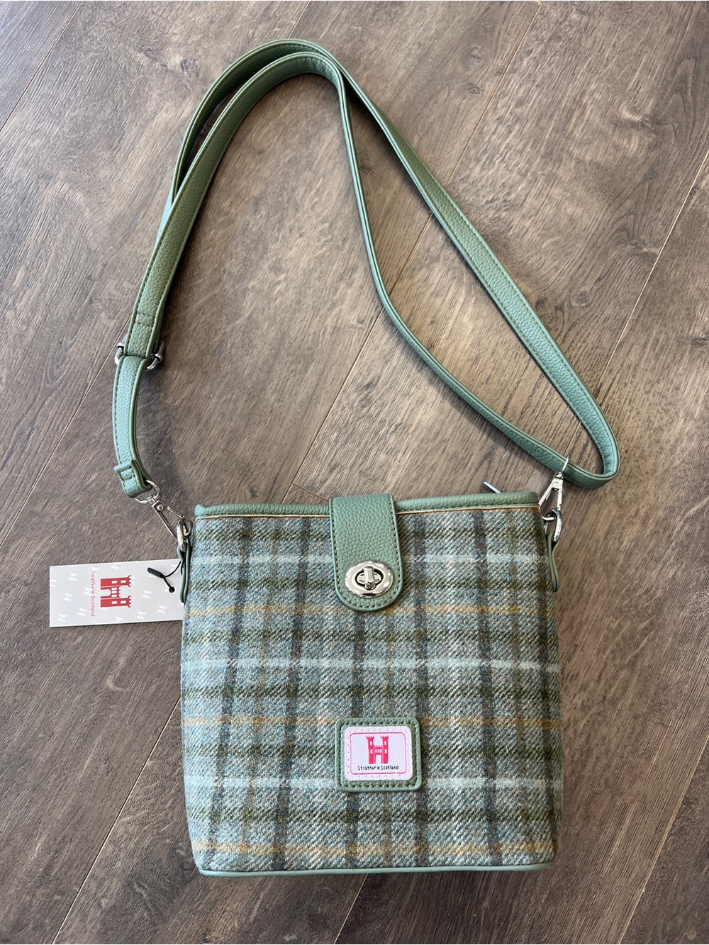 Harris Tweed Crossbody Bag with Turn-Lock Closure